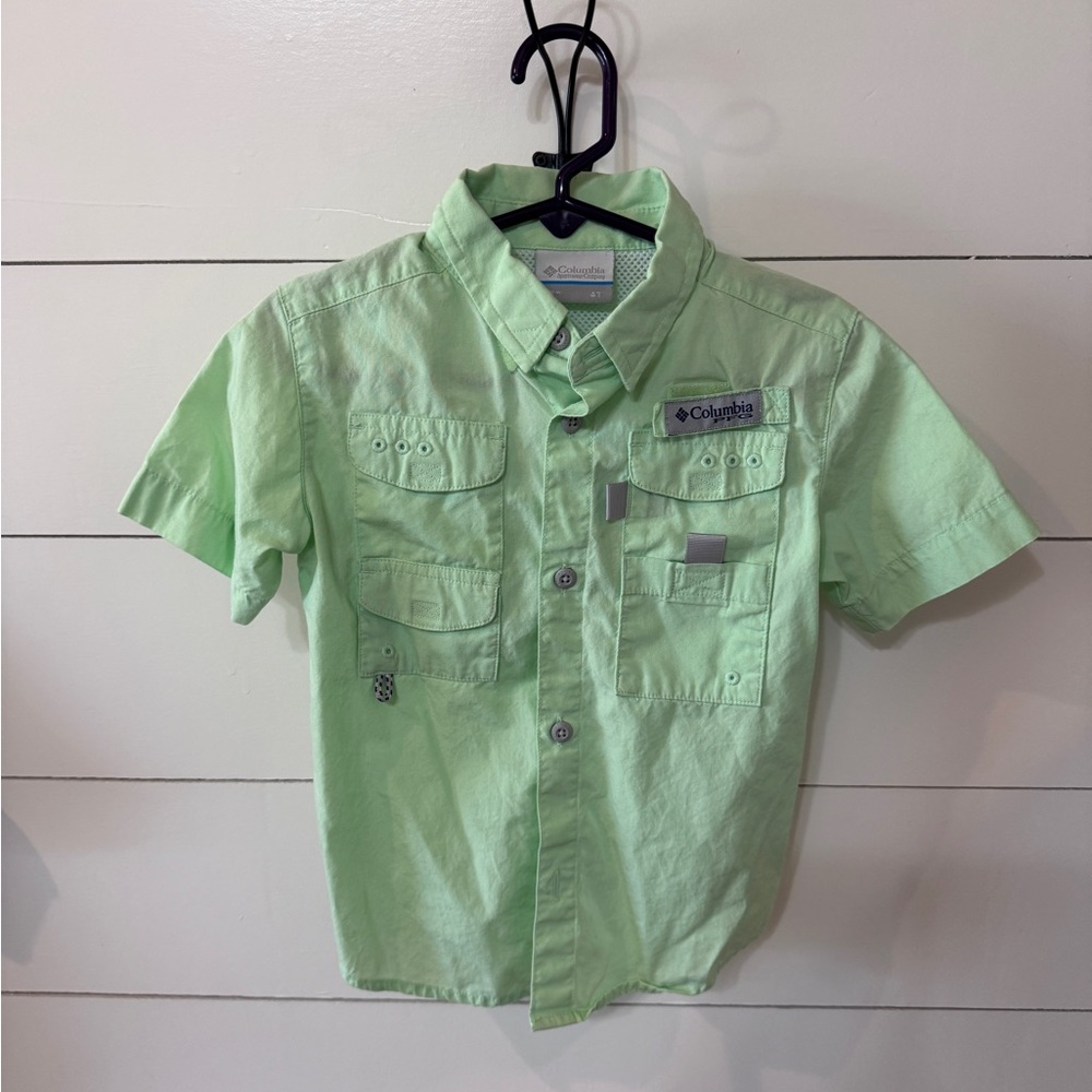Columbia Green Button Down Shirt Short Sleeve Toddler